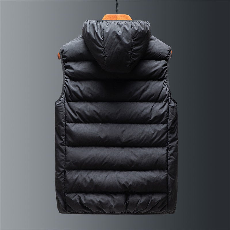 Down Cotton Vest Men'S Hooded Trendy Outer Wear Handsome Large Size Vest Cotton Jacket Thickeneded And Warm - Image 5